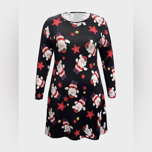 Plus Size Santa Printed Round Neck Dress - Picture 1 of 3